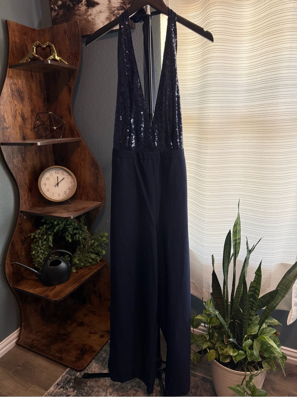 Lulu's Navy Sequin Halter Jumpsuit